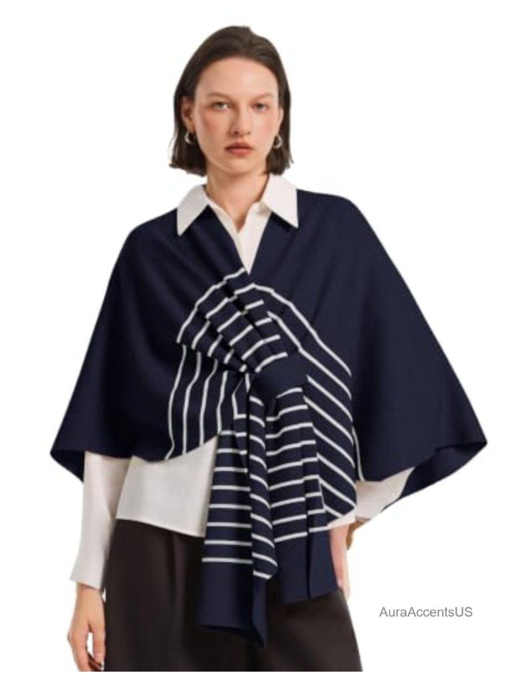 Striped Poncho Sweater Knit Shawl Wraps Blanket Cardigan Open Front